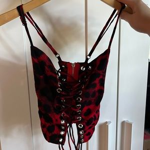 lf red leopard lace tank